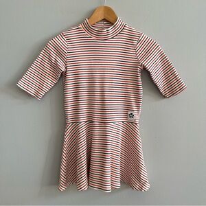 Mini Rodini Girls Striped Skater Dress Size 7-9 Year Twirl Preppy Dance Organic
